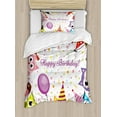 thumbnail image 1 of Kids Birthday Duvet Cover Set Twin Size, Birthday Party Owl Family with Colorful Cone Hats on Confetti Backdrop Art, Decorative 2 Piece Bedding Set with 1 Pillow Sham, Multicolor, by Ambesonne, 1 of 3