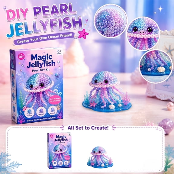Kids Birthday Gift, Birthday Gift Set, Kids Arts and Crafts, Under The Sea Party Favors, 8 Inch Iridescent Beaded Jellyfish Diy Bead Kit, Child-Safe Craft Supplies Perfect for