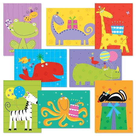 Current Kids Birthday Cards, Pack of 16, Large 5" x 7", Animal Happy Birthday Cards