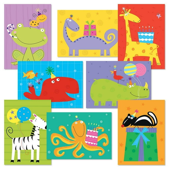 Kids Birthday Greeting Cards Value Pack - Set of 16 (8 designs), Large 5" x 7", Happy Birthday Cards with Sentiments Inside, by Current