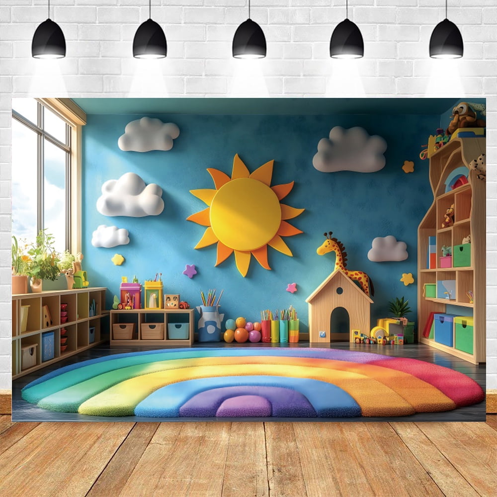 Kids Birthday Party Photography Backdrop Sun Giraffe Baby Shower r ...