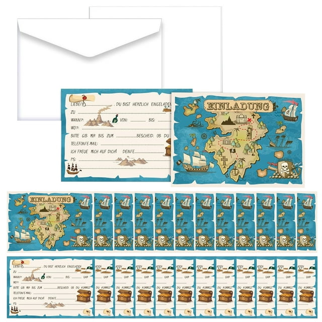 Kids Birthday Party Supplies, Pirate Invitation Cards with Vibrant Colors