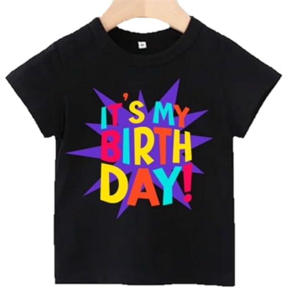 Kids Birthday Print Tshirt, IT'S MY BIRTH DAY!/BLACK, L