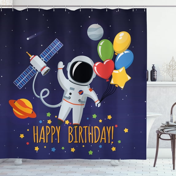 Ambesonne Birthday Shower Curtain, Astronaut Balloon, 69"Wx70"L, Multicolor