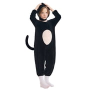 Kids Black Cat Jumpsuit Costume Onesie with Hood Tail for Halloween or Christmas Parties130CM