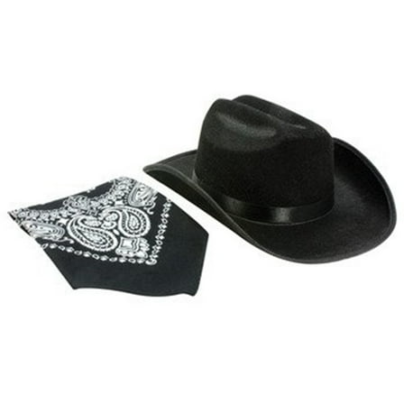 Jr Black Cowboy Hat with Bandana Kids Child Hat