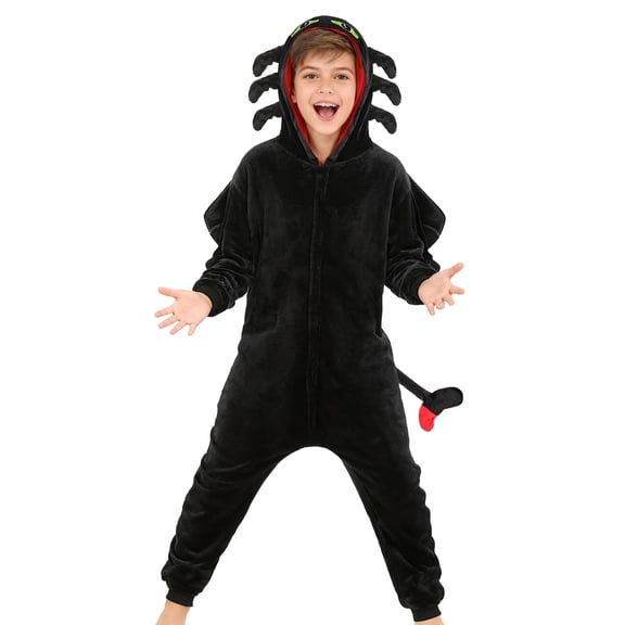 Kids Black Dragon Hooded Onesie Costume For Halloween Cosplay And Daily Home Sleep Pajamas(120CM)