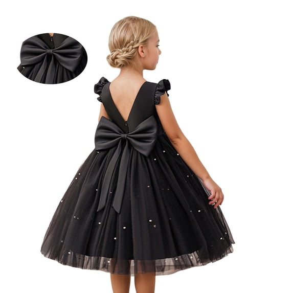 Kids Black Dress for Girls Ruffle Sleeveless Formal Dresses for Girls Flower Girl Dress Girls Hallowmas Outfit 3-4 Years