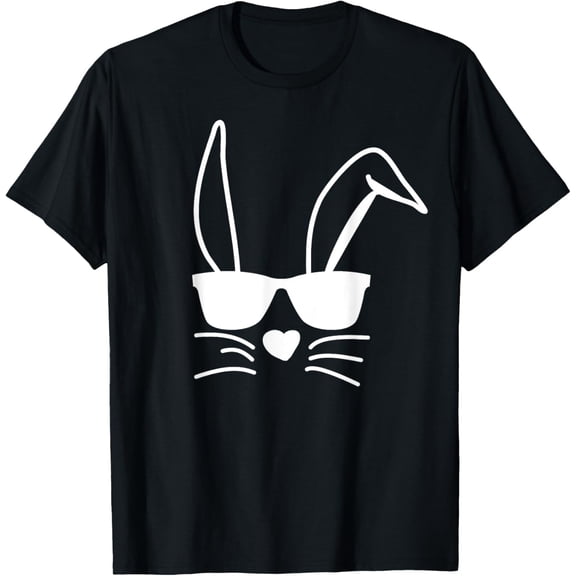 Kids Black Easter T-Shirt: Classic Fit, Hip Sunglasses Bunny, Roundneck, Short Sleeve100% cotton