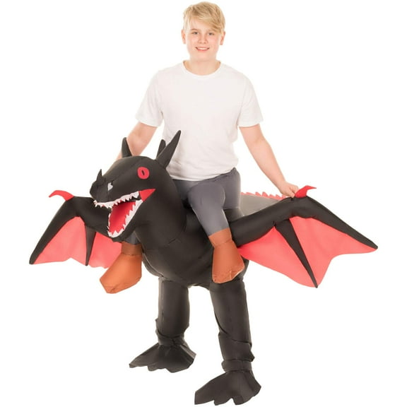 Morph Kids Black Dragon Inflatable Ride On Costume Boys Girls Halloween Halloween Black One Size
