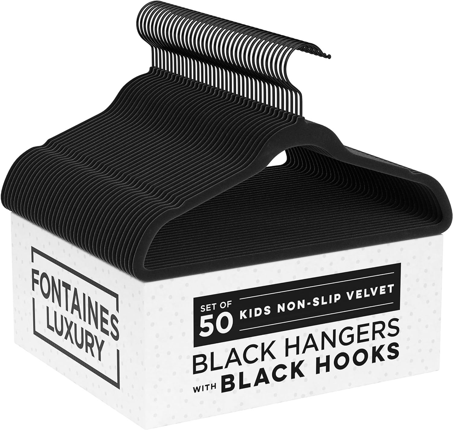 Kids Black Velvet Felt Non Slip Clothes Hangers 50 Pack Ultra Slim