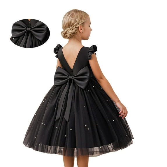 Kids BlackDress Girls Ruffle Sleeveless Formal Dresses for Girls Ball Gown Dresses for Girls Dresses for Teens 5-6 Years