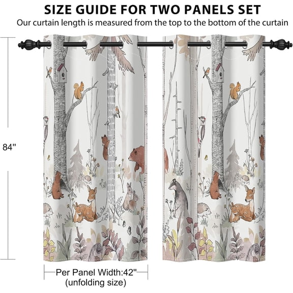 Kids Blackout Curtains for Nursery, Boy's Woodland Animal Print Curtains for Bedroom, Cartoon Room Darkening Window Drapes 2 Panels Set, White, 42W x 84L