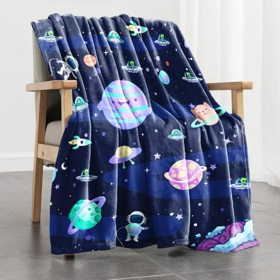 Kids Blanket 40 x 50 Inches Soft Throw Blanket with Space Pattern, Comfortable and Warm Fluffy Blanket, Unique Gift for Boys, Girls, Toddler
