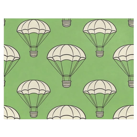 Kids Blanket 60 x 50 Inch Double-Sided Fleece Nap Mat for Travel,Green Parachute Printed Machine Washable