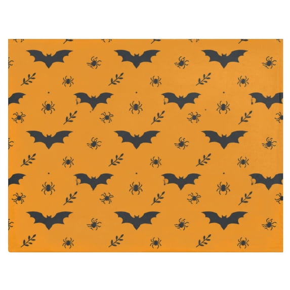 Kids Blanket 60 x 50 Inch Double-Sided Fleece Nap Mat for Travel,Orange Halloween Bats Printed Machine Washable