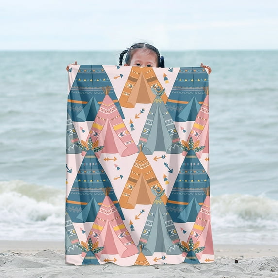 Kids Blanket Beach Blanket with Kids Teepee Pattern Outdoor Waterproof Picnic Blanket