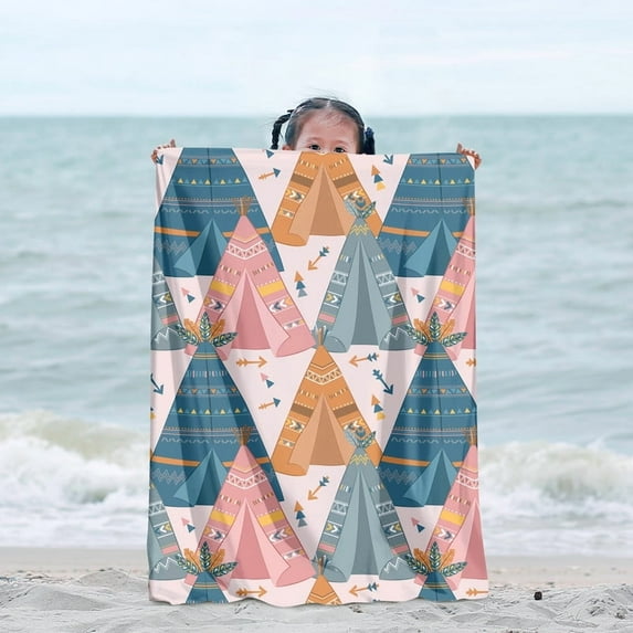Kids Blanket Beach Blanket with Kids Teepee Pattern Outdoor Waterproof Picnic Blanket