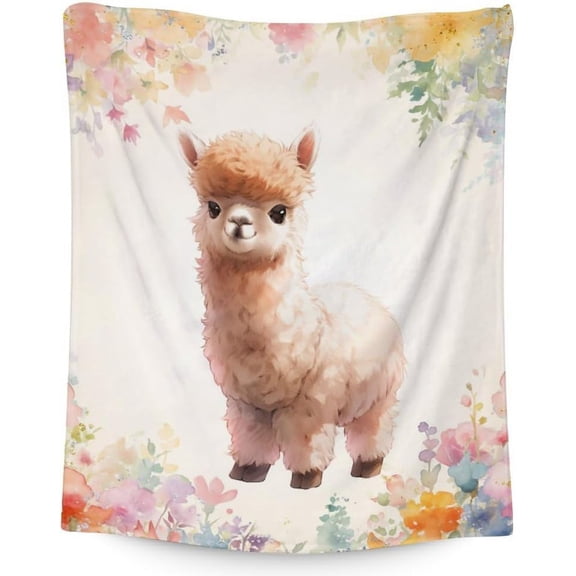 Kids Blanket for Boys Girls, Alpaca Blanket 40 x 30 Inches Farm Animals Blanket for Kids, Cute Lightweight Flannel Throw Blanket, White Soft Throws for Bed, Baby Room Couch Sofa Office