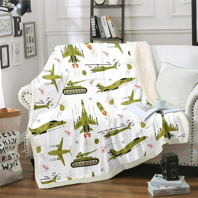 Kids Blanket Cartoon Aircraft Print Fleece Blankets Boys Teens Military