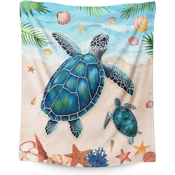 Kids Blanket Gifts - 50 x 40 Inches Cute Sea Turtle Throw Blanket for Boys, Girls - Blue Soft Fuzzy Warm Blanket for Travel, Couch