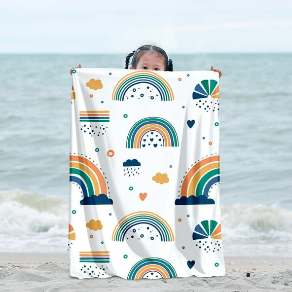 Kids Blanket Rainbow Cloud Pattern Baby Beach Blanket Outdoor Waterproof Picnic Blanket