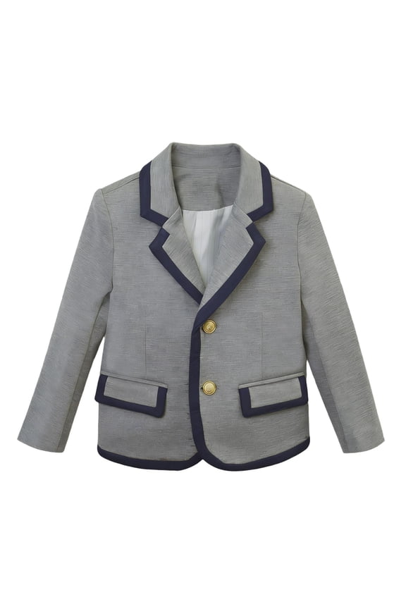 Kids Blazer Long Sleeve Lapel V Neck Single Breasted Jackets Preppy Style Casual Trendy Outwear With Pockets (7-8 Years, Gray-A)