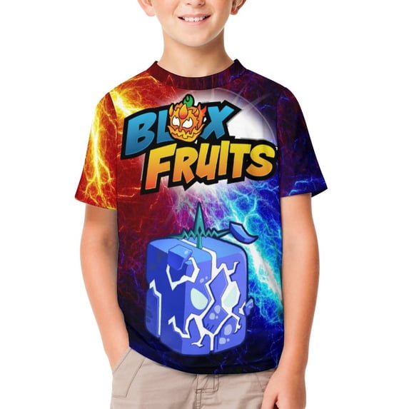 Kids Blox Fruit T-Shirts, Youth QuakeFruit T-Shirts, Casual Crew Neck Shirts for Boys Girls, Fashion 3D Print Short Sleeve Tee