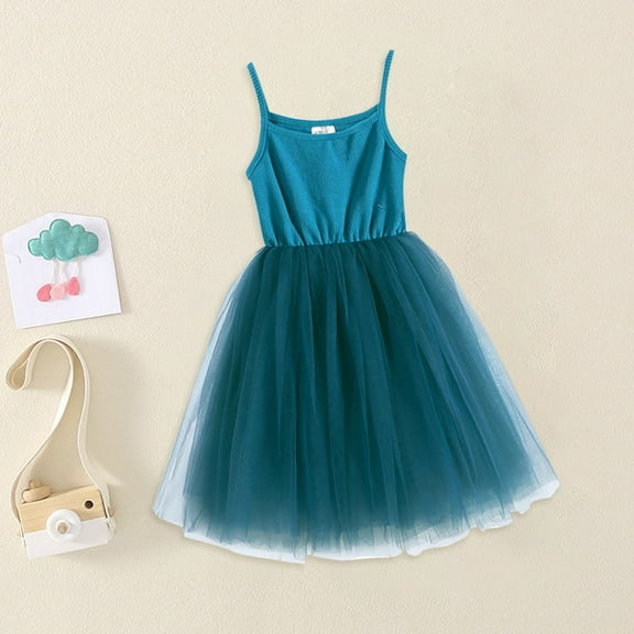 Kids Blue Girl Dress Ruffle Girl Tulle Dress Spring Dresses for Girls Birthday Dresses Girls Clothes 3-4 Years