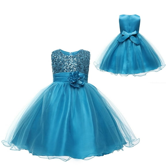 Kids Blue Girls Dress Ruffle Sleeveless Formal Dresses for Girls Toddler Birthday Dress Hallowmas Dresses for Girls 5-6Years