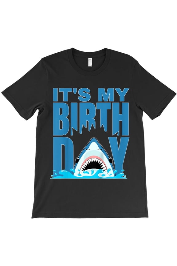 Kids Blue Shark Birthday Funny Shark Bite It's My Birthday Girls H16092 T-Shirt, for Men and Women, Up to Size 5XL