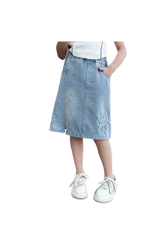 Kids' Blue Star Denim Skirt For Spring/Summer Casual Outdoors Sky Blue 9 Y-10 Y