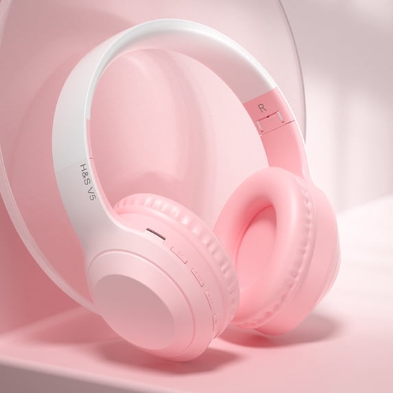 Kids Bluetooth 5.2 Headphones with LED Cat Ears (85/94dB Volume Limit & 100H Play Time) Foldable Wireless/Wired Headset with 3.5mm Cable for School/Travel - Pink