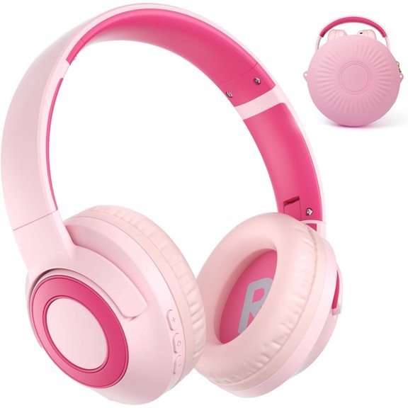 Kids Bluetooth Headphones with ANC, Wireless Over-Ear Headset for Boys and Girls, Foldable & Adjustable, Ideal for School, Travel and Online Learning(Light Pink)
