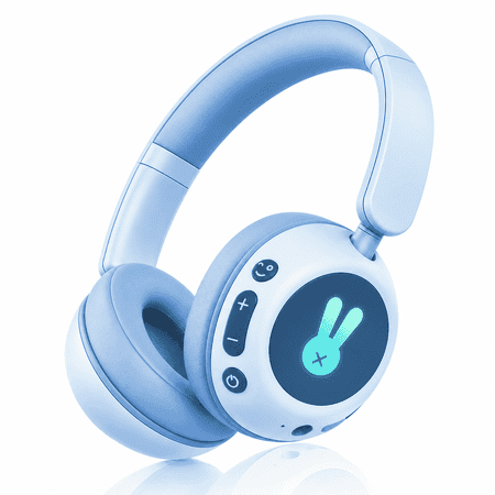 Geryst Kids Bluetooth Headphones, Bluetooth 6.0 Wireless & Wired Headset with LED Lights, 74/84/95dB Volume Limiter, Over-Ear Headphones for Boys Girls, School, Travel and Tablet, Blue