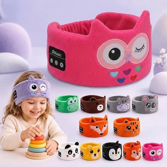 Kids Bluetooth Headphones Headband, Sleeping Wireless Cozy Plush Sleep Mask, Toddler Noise Cancelling Sensory Airplane Headphones