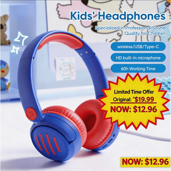 UMUTOO Kids Headphones with Built-in Mic, Foldable 85/94dB Safe Volume, Stereo Adjustable over Ear Headphones for Kids, Girls, Boys, Children