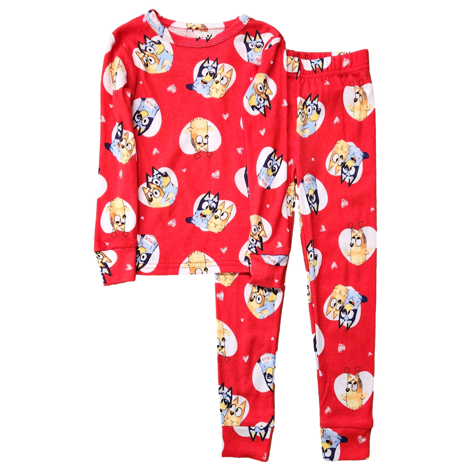 新品⭐︎Bluey 2ピースパジャマセット XS 4/5 Boys 2-Piece Bluey Red With Hearts Snug Fit Top & Pants Pajama Set
