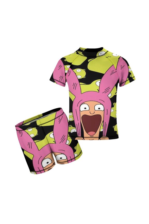 Kids Bob's Burgers Louise Short Sleeve Swimwear Boys Two Piece Rash Guard Sets For Beach Pool