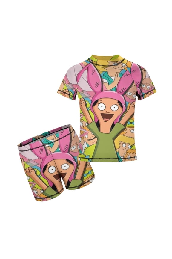 Kids Bob's Burgers Louise Short Sleeve Swimwear Boys Two Piece Rash Guard Sets For Beach Pool