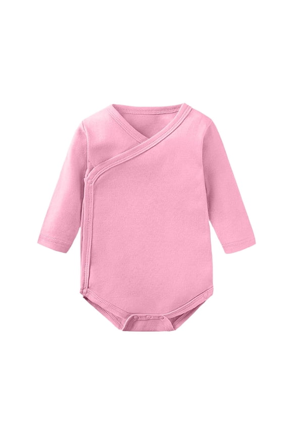 Kids Bodysuit Kimono 100% Cotton Pink Long Sleeve Easy Snap Closure Newborn Essentials Wrap Romper Kids Girl 0-24 Months,Size 0-3 Months