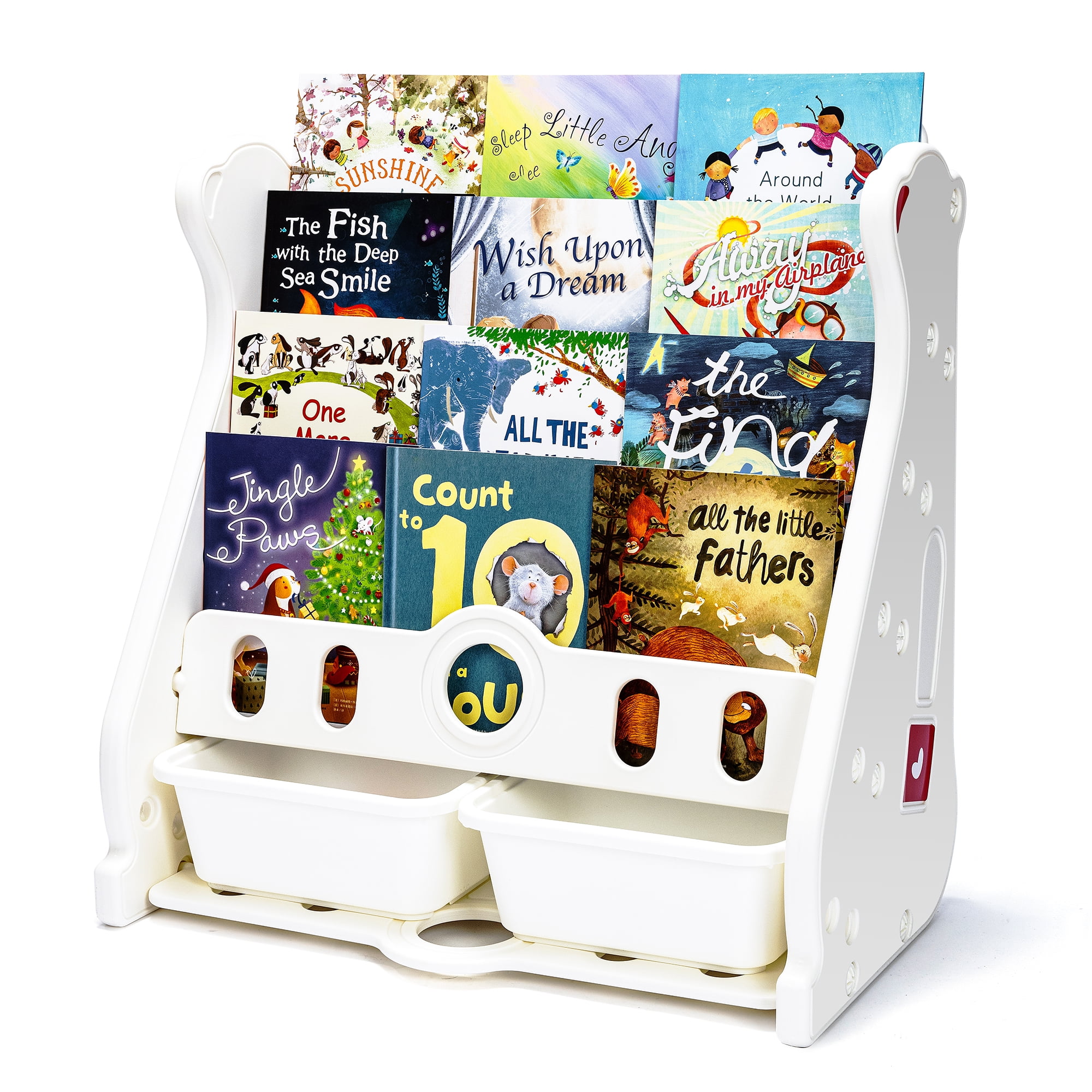 Kids Book Rack, 3 Sling Bookshelf, 2 Storage Boxes and Toys Organizer