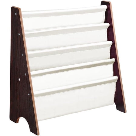Kids Book Shelf Sling Storage Rack Organizer Bookcase Display Holder Walnut