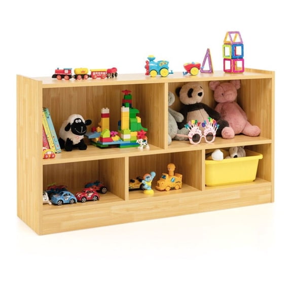 Kids Bookcase 2-Shelf 5-Cube Toy Storage, Wood Organizer Cabinet Beige