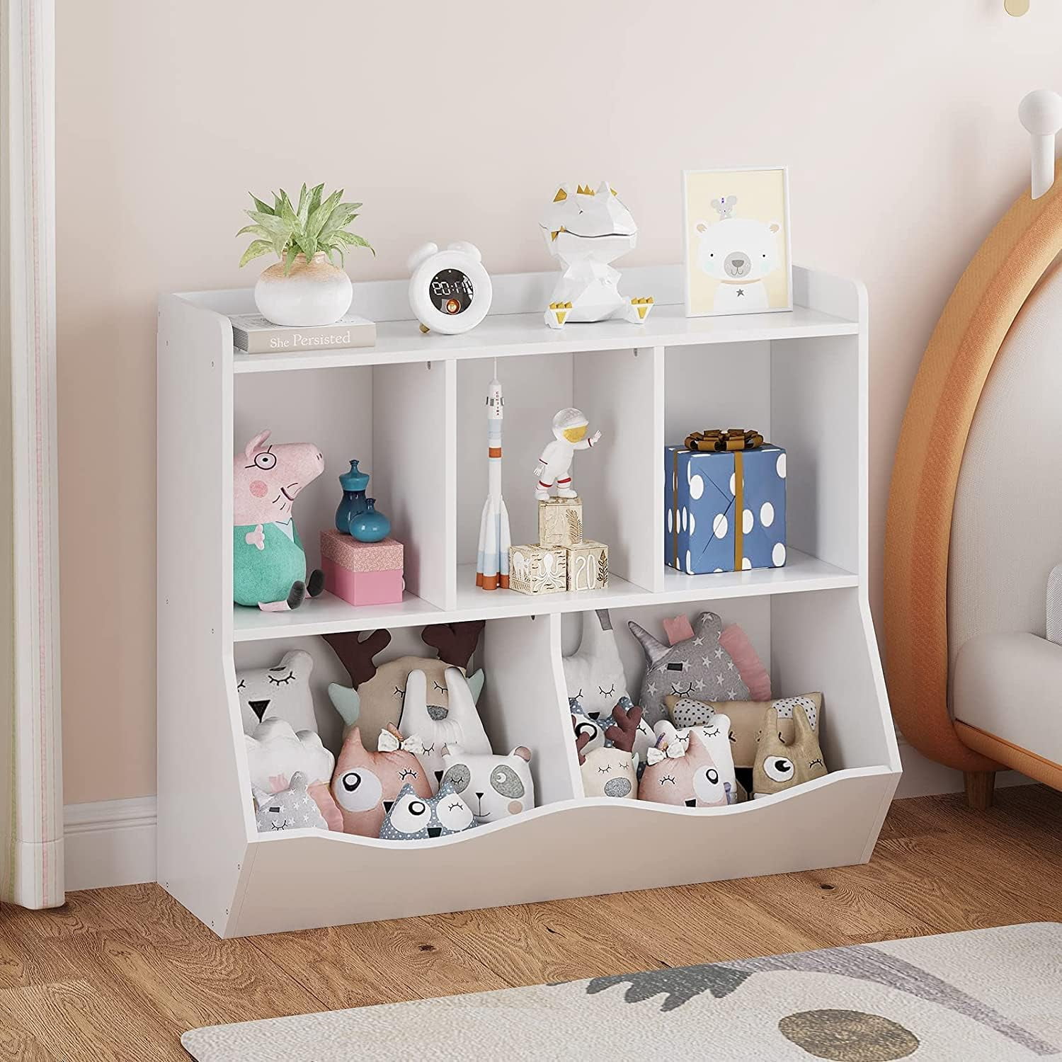 Kids Bookcase and Bookshelf, Toy Storage Cabinet with Bookcase for Kids ...