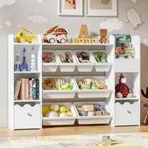 Hommpa Kids Toy Storage Organizer with 8 Toy Storage Bins, Kids Bookcase with 4-Tier Bookshelf, Toy Organizer with 2 Removable Drawers and 3 Cube Storage for Bedroom Playroom, White