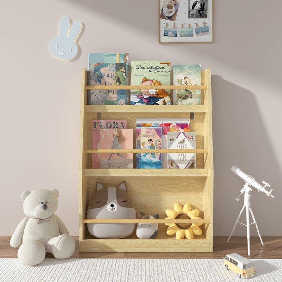 Kids Bookshelf, 3-Tier Book Rack and Toy Organizer, Storage Bookcase to Keep Kids' Rooms Nursery Playrooms Classrooms Organized, Natural