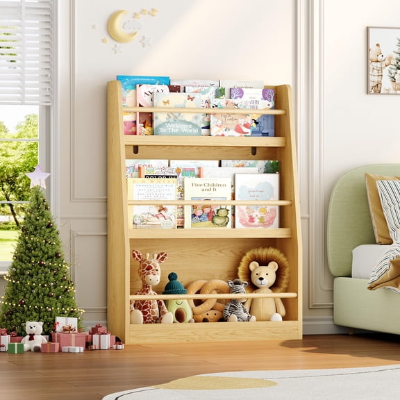 Kids Bookshelf, 3-Tier Montessori Book Shelf Organizer for Books and Toys, Toddler Bookshelf for Bedroom, Living Room, Playroom, Classroom, Nursery