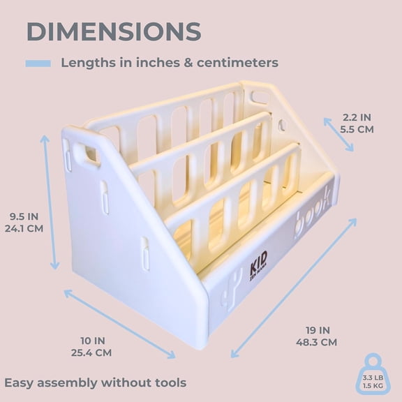 Kids Bookshelf 3-Tier Montessori Bookcase, Small Storage for Toddlers, Lightweight, HDPE, Rounded Edges, Tool- Assembly, Easy to Clean, Perfect for Nursery and Playroom