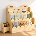 thumbnail image 1 of TinyPalsa Kids Bookshelf, Montessori Baby Bookcase, Cute Bear Design, 3-Tier, Large Capacity with Side Storage, Safe & Stable Wooden Bookshelf for Kids Rooms, 1 of 9